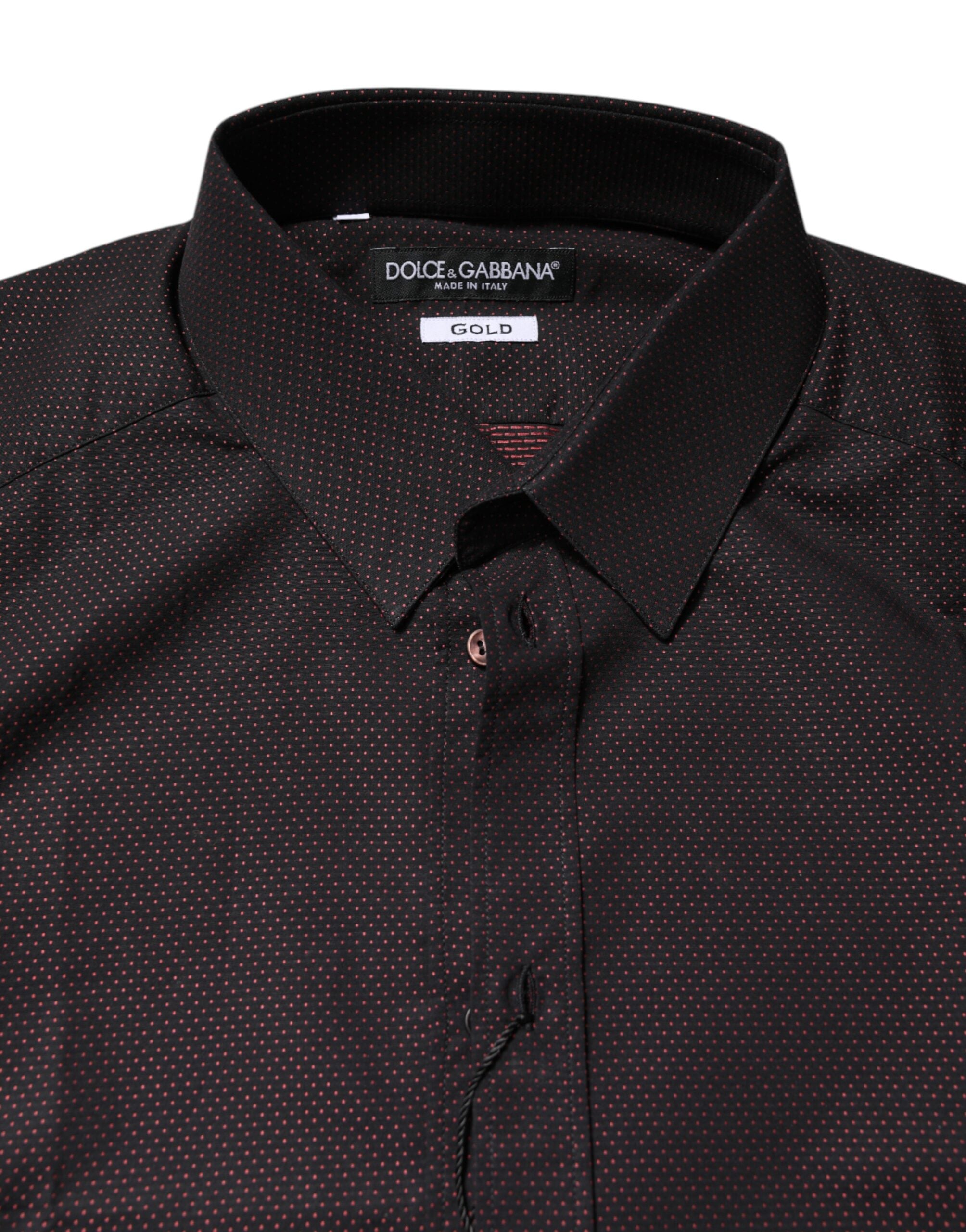 Dolce & Gabbana Men's Maroon Jacquard Cotton Shirt GOLD